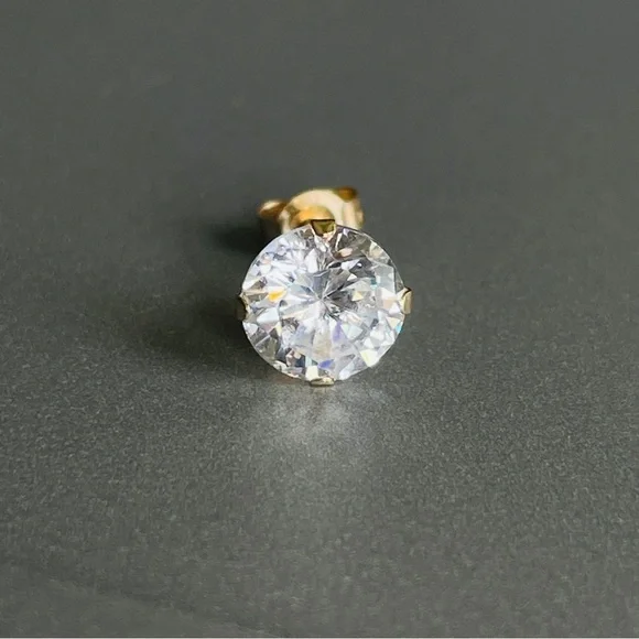 14k Gold Cubic Zirconia 6mm Single Stud Unisex Earring JACMEL MAURITIUS …